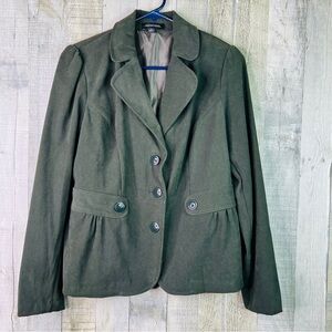 Notations Small Forest Green Button Front Long Sleeve Moleskin Cropped Jacket